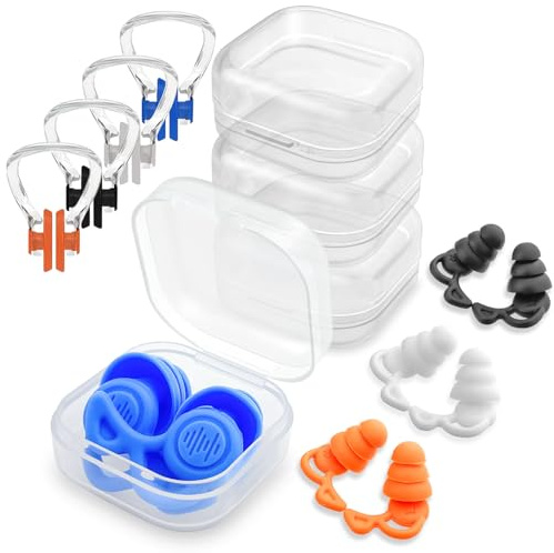 GZqiancang 4 paia di tappi per le orecchie da nuoto per bambini, include 4 fermagli, impermeabili, in morbido silicone, per snorkeling, surf e altri sport acquatici (4 colori)