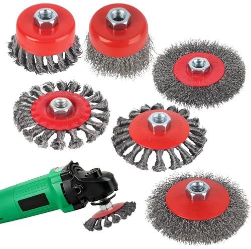 6 Pièces Brosse Metallique pour Meuleus, Brosse Meuleuse avec Filetage M14x2, pour Meuleuse, Enlèvement de Peinture de Rouille, Polissage