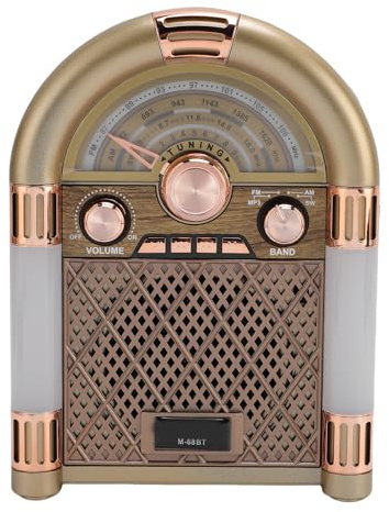 VBESTLIFE Retro Retro Radio BT Radio, Am FM SW Multiband Radio Portátil con Reproducción de Cartas USB TF, Diseño Vintage, 1200 MAh Recargable para Uso en el Hogar Al Aire Libre (EU Enchufe 220V)