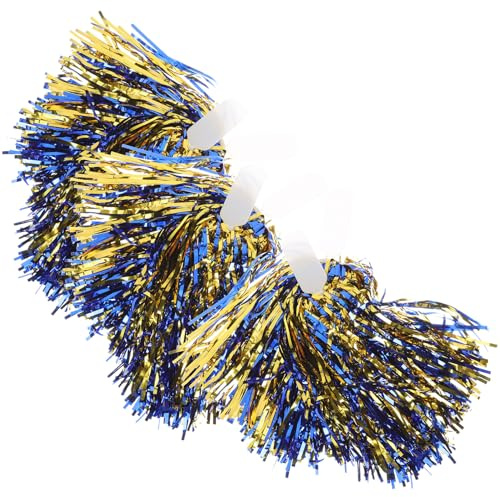 Kisangel Lot de 6 Pompons Métalliques Bleu et Or Poignée Plate en PP Accessoires de Cheerleading pour Compétitions Sportives Spectacles de Danse et Événements Scolaires Pompons pour