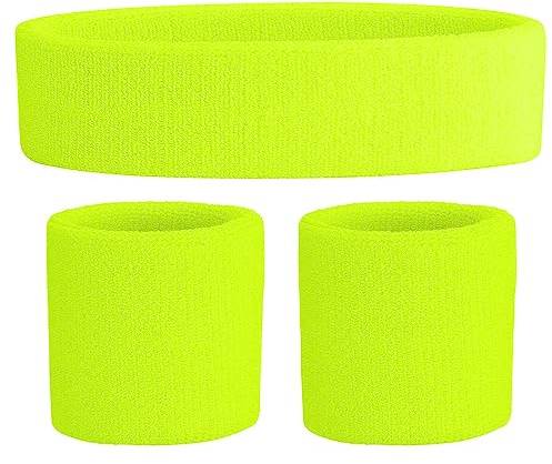 WickedFun® Crazy Chick Ladies Gym Exercise Sports Neon Sweat Headband & Wristbands SET 80's Fancy Dress Accessories