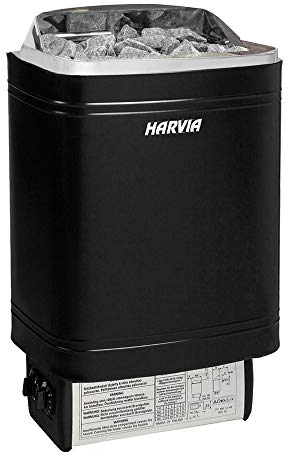 Harvia Top Steel Poêle électrique pour sauna 8 kW avec commande intégrée pour montage mural (M80 noir sans pierres de sauna)