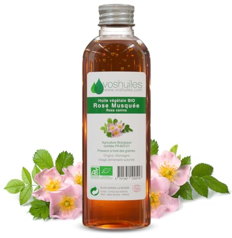 VOSHUILES - Huile Végétale de Rose Musquée - Riche en Acides Gras Essentiels - Pression à Froid - Soin Nutritif Visage et Corps - Pur et Naturel - 250ml