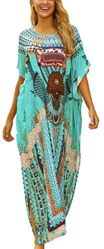 YOUKD Caftan Long Bohème D'été pour Femme Motif Ethnique Maxi Dress Beach Bikini Cover Ups Sunblock