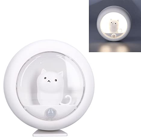 Hyuduo LED-Bewegungssensor-Nachtlicht, Automatisches Kompaktes Nachtlicht, Schöne Katze, USB-Aufladung, Weiß, Kreativ für Kleiderschrank, Schlafzimmer Nachtlicht