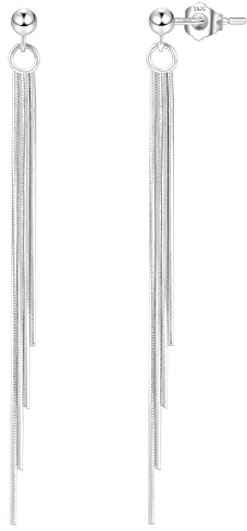 Massives 925er Sterlingsilber Leicht Lange Quasten-Ohrringe, Hypoallergen Weiß Vergoldet Ohrstecker Schmuck, Geschenk für Frauen Mädchen Hochzeiten Geburtstag Jahrestag