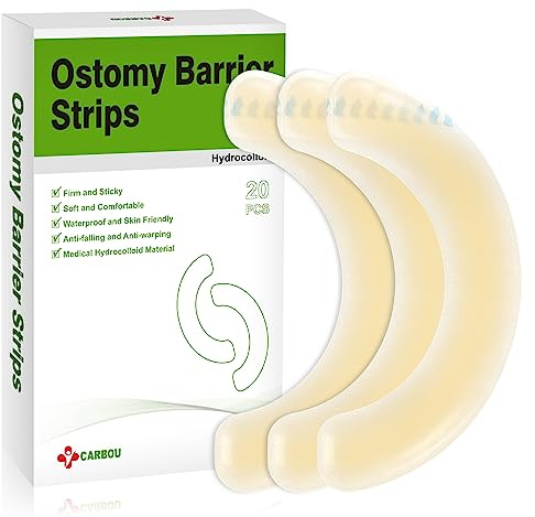 Carbou 20 Pcs Elastic Ostomy Barrier Strips - Medical Grade Hydrocolloid Waterproof Leak - Skin Adhesive Ostomy Barrier Tape for Colostomy Stoma Bags