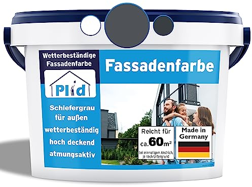 Plid® Peinture pour Façades, Gris ardoise 10L [Multi-Supports] Crépis, Briques, Ciment, Enduit - Intérieur & Extérieur/Résistante aux Intempéries et aux UV, Haute couvrance, Réspirante
