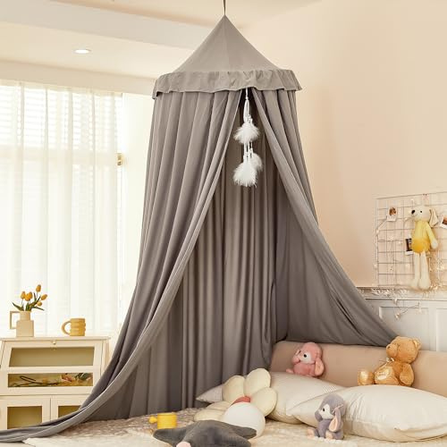 dix-rainbow Princess Decor Canopy for Kids Bed, Soft and Durable Bed Canopy for Girls Room Tent Canopy Dreamy Mosquito Net Bedding, Children Reading Nook Canopies Indoor (Grey)