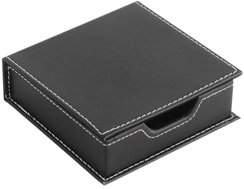 Luzen 1PC Square PU Leather Self-Stick Note Pad Holder Dispenser Desktop Sticky Notes Box Memo Paper Notepad Holder Business Card Desk Organizer for Home Office School Supplies, Black