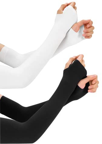 Feelorna 2 Paia Manicotti Braccio, manicotti di raffreddamento a compressione Protezione solare UV manicotti per le braccia traspiranti per uomini donne sport ciclismo (senza foro per il pollice)