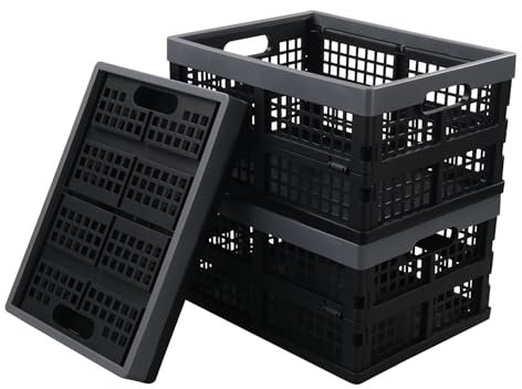 Waikhomes 15 L Plastic Collapsible Storage Crates, Folding Crates Storage, Set of 3
