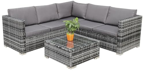Calma Lux® trädgårdsmöbler, loungeset, 1–7 personer, många modeller inklusive kudde, pall bord med glas, utomhus, loungemöbler, sittgrupp, klassisk mörkgrå (C:5 personer)