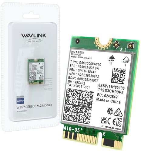 WAVLINK WiFi 7 Wireless Card, 8774Mbps Tri-Band BE200 M.2 NGFF Network Module with Bluetooth 5.4, MU-MIMO, WPA3, Support Windows 10/11(64-bit) Laptop, Not Support AMD