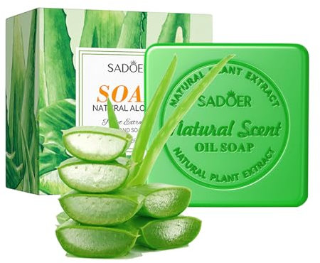 Savon Solide Aloe Vera, 2 Pièces Pain de Savons Naturel aux Huiles Essentielles, Barre de Savon Artisanal 100g pour Cheveux, Visage, Corps, pour le Bain, la Lessive