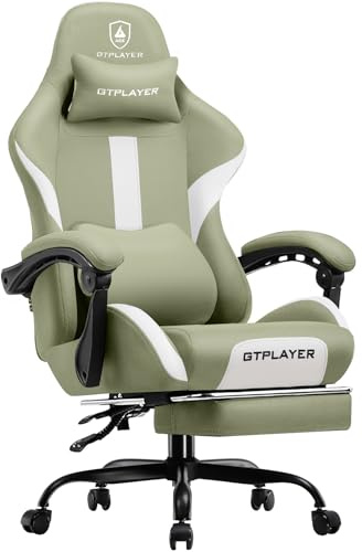GTPLAYER Chaise Gaming, Chaise de Gamer, Chaise de Bureau Respirante en Tissu de Haute Qualité, Chaise PC Ergonomique, Chaise de Bureau Réglable et Pivotante avec Repose-Pieds, Supporte 150 kg, Vert