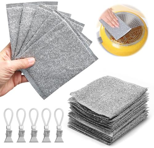 MAIXINNEW 20 Piezas Paños Multiusos de Alambre para Lavar Platos, Paño de Limpieza Metalico Reutilizables con Clips para Colgar, Trapos Multiusos de Alambre para Lavar Platos en Húmedo y en Seco
