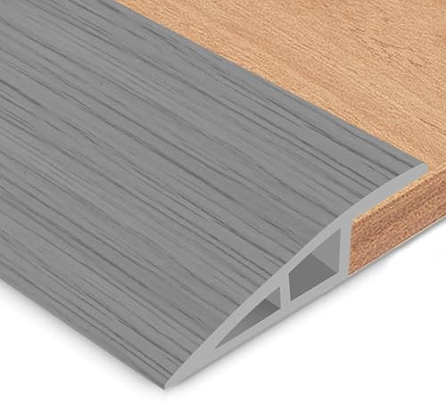 PVC übergangsleiste selbstklebend, übergangsprofil höhenausgleich, übergangsprofil für Parkettböden Laminate Schwellen (Grau Holz, 5~10mm(H),2M(L))