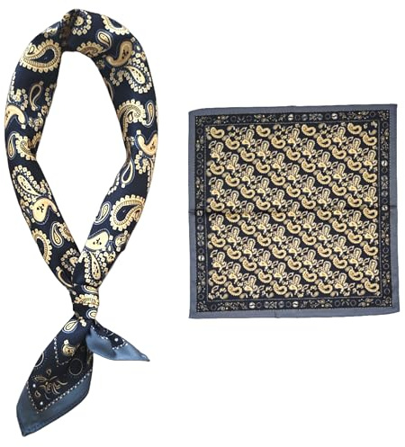 GIMIRO Silke imitation scarf 53 x 53 cm för män, fyrkantiga halsdukar, eleganta, vintage, blommig, våg prick rand, Svartgul Psl, 53x53