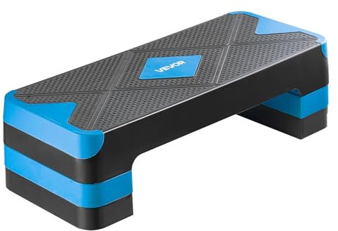VEVOR Plataforma de Ejercicios Aeróbicos 71 x 28 cm Plataforma de Entrenamiento con Altura Ajustable 4 Elevadores Banco Antideslizante Soporte de 250 kg para Gimnasio en casa, Cardio, Fuerza, Azul