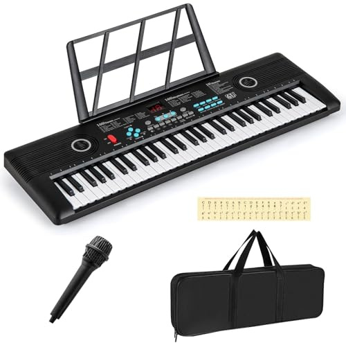 Maxmass 61 Keys Digital Piano, Portable Electric Keyboard Piano with Dual Power Supply Mode, Built-in Speakers, Microphone, Keynote Stickers, Music Stand, Carry Bag, for Beginners Adults