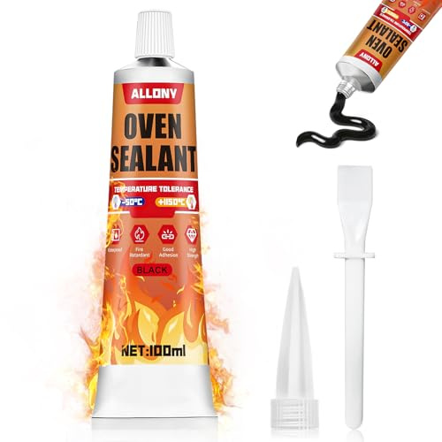 ALLONY Adesivo in silicone nero, silicone ad alta temperatura, mastice resistente al calore, resistente al calore fino a 1000 °C, colla per caminetti, forni, forno, 100 ml
