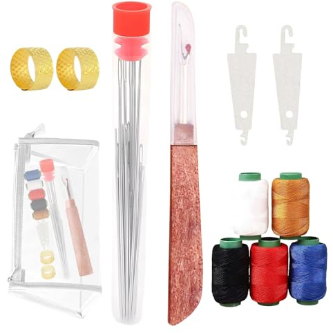 Kit de costura de 37 piezas con agujas de coser surtidas, kit de aguja e hilo con enhebradores, dedal, desgarrador de costuras y estuche de almacenamiento, agujas de coser de acero inoxidable para