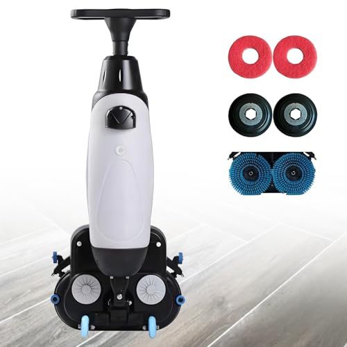 UORDBY Fregadora de Pisos Comercial portátil, 240 RPM, fregadora eléctrica Ligera con 43 cm de Ancho, cepillos Dobles rotatorios, Cabezal Giratorio de 360°, Cobertura de 1200 m²/h