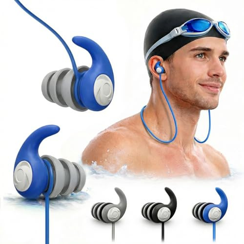 Swimming Ear Plugs for Adults Kids with Lanyard, 3 Pairs Swim Earplugs | Waterproof Reusable swim earplugs for pools, surfing, diving, showering and water sports, Keep Water Out and Ear Protection