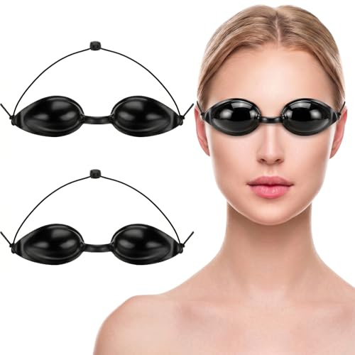 2 Pcs Gafas Láser Depilación y Gafas Solarium, Protector Ocular Ajustable para Fototerapia y Belleza, Gafas Protectoras de Rayos UV con Caja de Almacenamiento Transparente, Negro