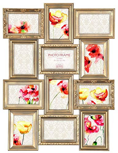 Innova Vintage Gold Multi Aperture Photo Picture Frame - Holds 12 X 6''X4'' Photos