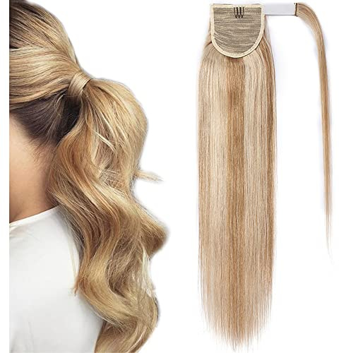 SEGO Hästsvans äkta hår remy human hårstycke fläta extensions ponytail hårförlängning clip i ponny honungsblond/ljusblond 45 cm – 80 g