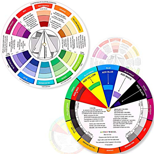 Outus 2-Piece Color Wheel, Paint Mixing Learning Guide Art Class Teaching Tool, Makeup Blending Board Chart, 5.5 Inch/ 14 cm