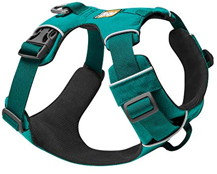 RUFFWEAR Front Range Harness, Extra Small Dog Harness, Reflective Y Harness, Adjustable Comfortable Padded Everyday Dog Walking, No Pull Dog Harness, 2 Lead Attachments & V Ring, Size XS, Aurora Teal