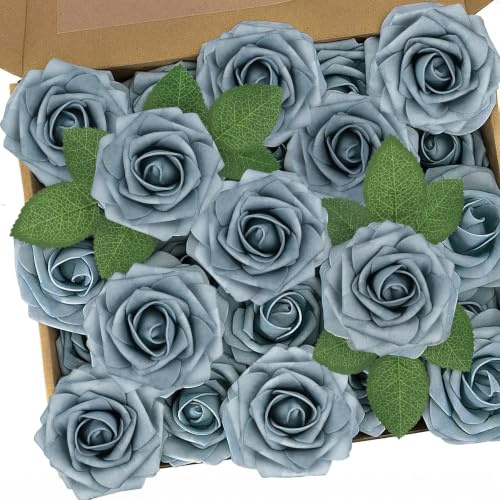 N&T NIETING Artificial Flower Roses, 25pcs Real Touch Foam Roses with Stems | Real Looking Fake Roses, DIY Bouquets Centerpieces Party Baby Shower Party, Home Decoration