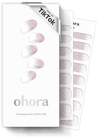 ohora Semi Cured Gel Nail Strips (N Basic Nails no.3) - Nude, Glitter, Works with Any UV/LED Lamps, Salon-Quality, Long Lasting, Easy to Apply & Remove - Includes 2 Prep Pads, Nail File & Wooden Stick