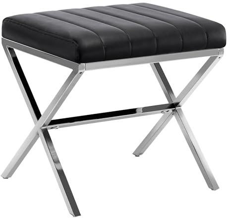 DUHOME Tabouret de Maquillage Rembourré Pouf Coiffeuse Moderne Ottoman X Leg Sièges Piano Pieds en Métal pour Chambre Salon Toilette, Noir