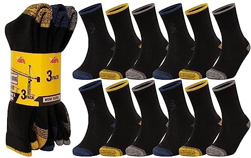 ASRL 12 Pairs of Men's Work Socks Anti-Bacterial Treated size covering Uk Mens 6-11 Suitable for Sports, Walking and Hiking Reinforced Safety/Steal Heel and Toe.