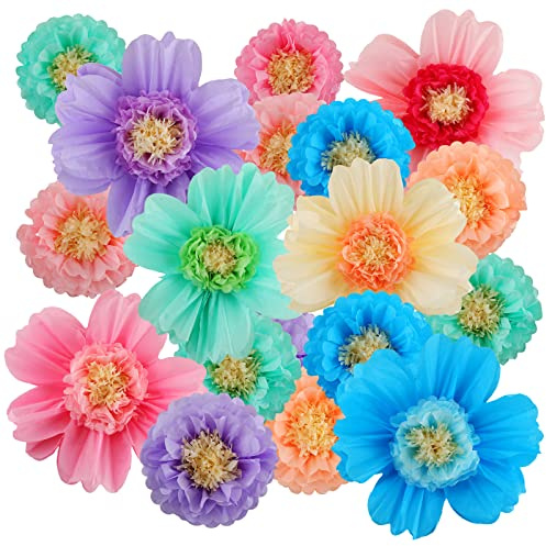 Crowye 24 fiori di carta velina colorata, grandi decorazioni giganti per feste, fiori di carta crespa per decorazione da parete, sfondo messicano, matrimoni, compleanni, feste di carnevale (25,4 cm
