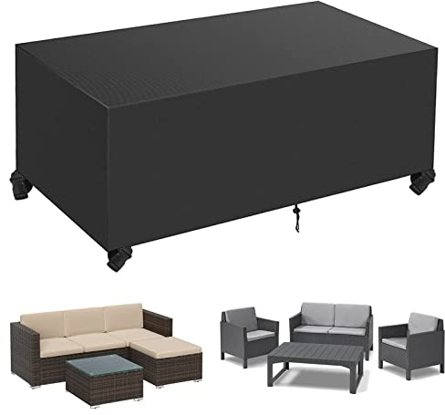 Aipwerer Abdeckung Gartenmöbel Wasserdicht, Abdeckplane für Gartenmöbel Winterfest, 420D Schutzhülle Abdeckhaube für Gartentisch Garten Möbel Tisch Rechteckig (Schwarz, 150x90x75cm 600D)