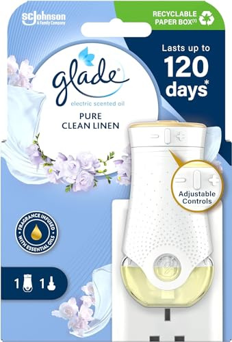 Glade Plug in Air Freshener Holder and Refill, Electric Scented Oil Room Air Freshener, Clean Linen, Starter Kit, (1 x Holder and 1 x 20 ml Refill)