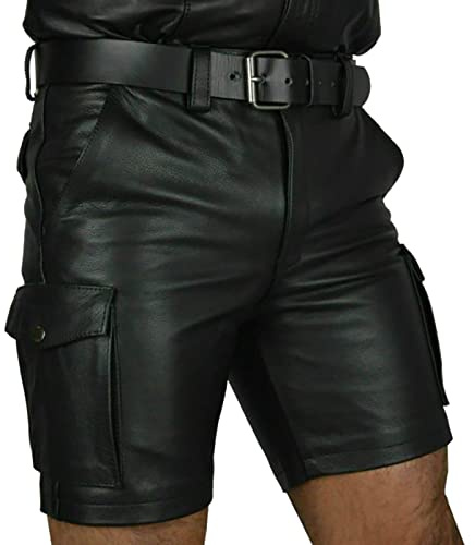 RUMAOZIA Short en cuir pour homme - Sexy - Effet mouillé - Legging court - Coupe ajustée - Short en cuir - Punk Clubwear - Stretch - Sport - Course - Pantalon de jogging - Aspect cuir verni