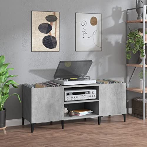 ShGaxin Möbel Skivskivor Grå betong plywood 121 x 38 x 48 cm, CD-hylla, skivspelare, skivskåp, vinylskåp, skivspelarskåp - 831937
