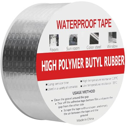 WELSTIK Ruban butyle imperméable aluminium argenté pour réparation de toit, camping-car, fenêtres, verre, silicone, EDPM et étanchéité tuyau, 50 mm x 10 m