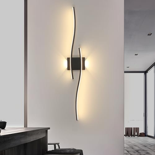 Mckalen Aplique Pared Interior LED Diseño Moderno, 89CM Luz LED de Pared Negro 27W 3037LM, Lámpara de Pared en Aluminio Lineal para Dormitorio Sala de Estar Pasillo, Blanco Cálido 3000K