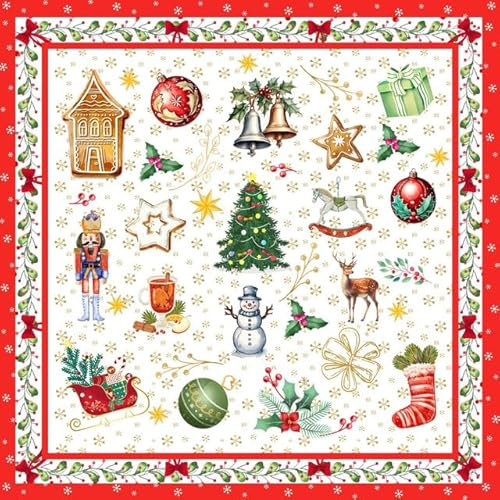 20 serviettes de Noël confortables Noël rouge comme décoration de table. Serviettes en papier avec motif d'hiver vintage symboles nostalgiques. Aussi pour découpage et découpage 33 x 33 cm