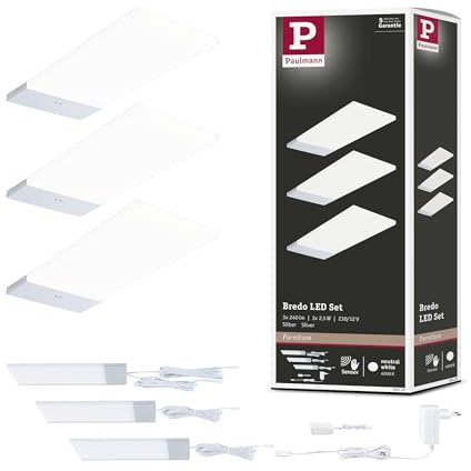 Paulmann 92122 LED sous-meubles Bredo avec capteur de proximité kit de 3 4000 K 2,5W 80x190 mm 180lm Argent luminaire en saillie pour meuble