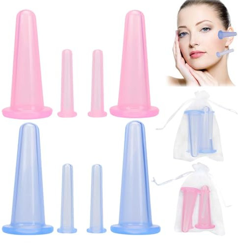 Juego de 8 vasos de silicona para cara y cuerpo, ventosas anticelulitis con fuerte absorción, masajeador de ojos con bolsa de almacenamiento para tonificar la piel y relajarse