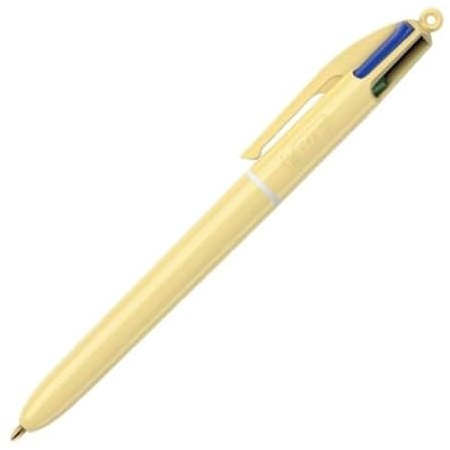 BIC – 1 bolígrafo clásico de 4 colores (negro, azul, verde y rojo) – Decoración amarilla pastel – Punta media: 1 mm