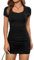 GORGLITTER Women's Ruched Short Sleeve Bodycon T Shirt Dress Sweetheart Neck Summer Pencil Mini Dresses Plain Black Small